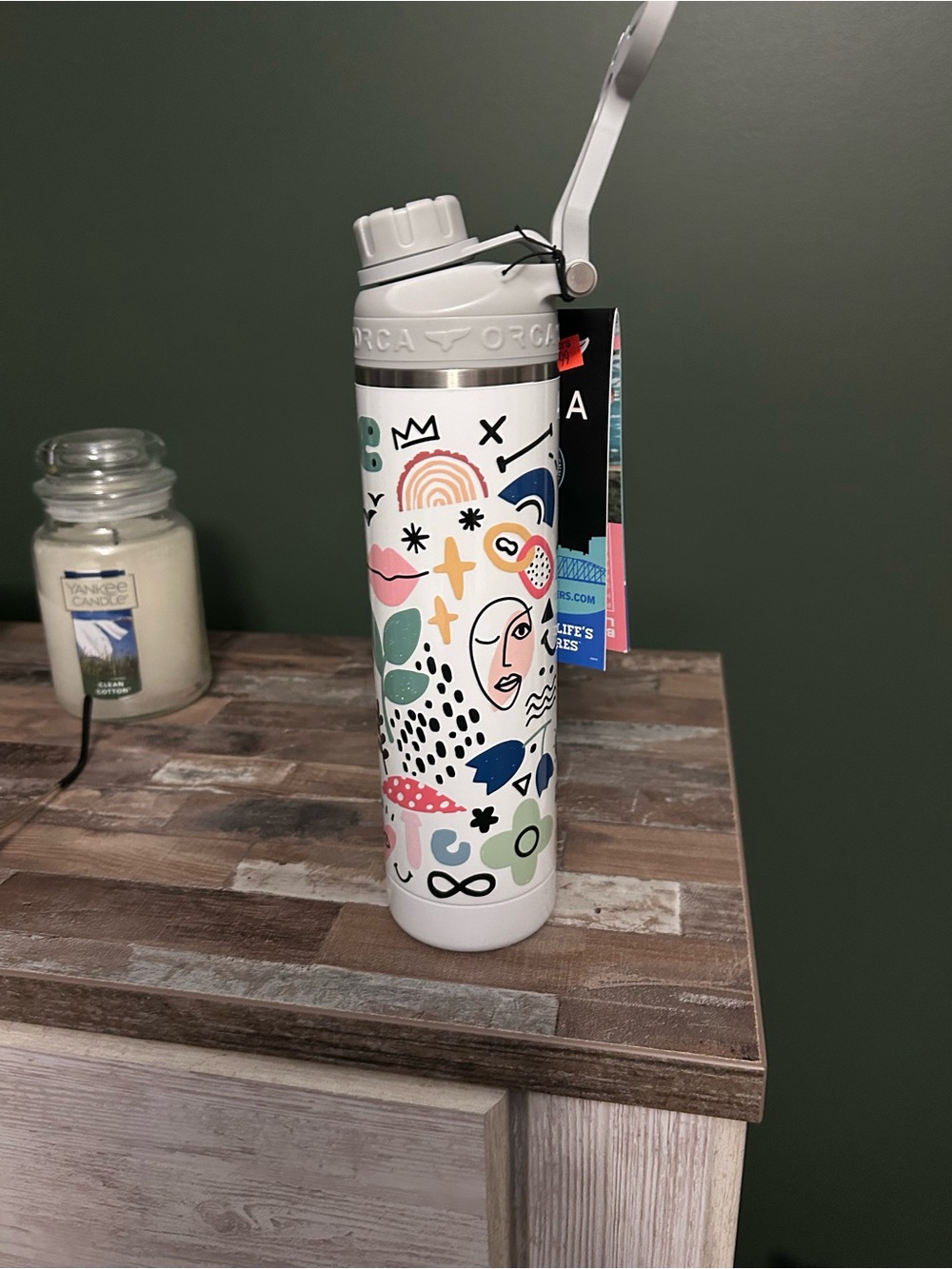Orca White Abstract Art Stainless Water Bottle - Colorful Print